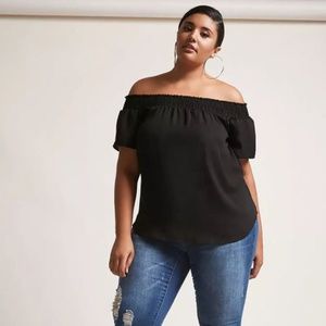 Black Smocked Off-the-Shoulder Top - Size 1X